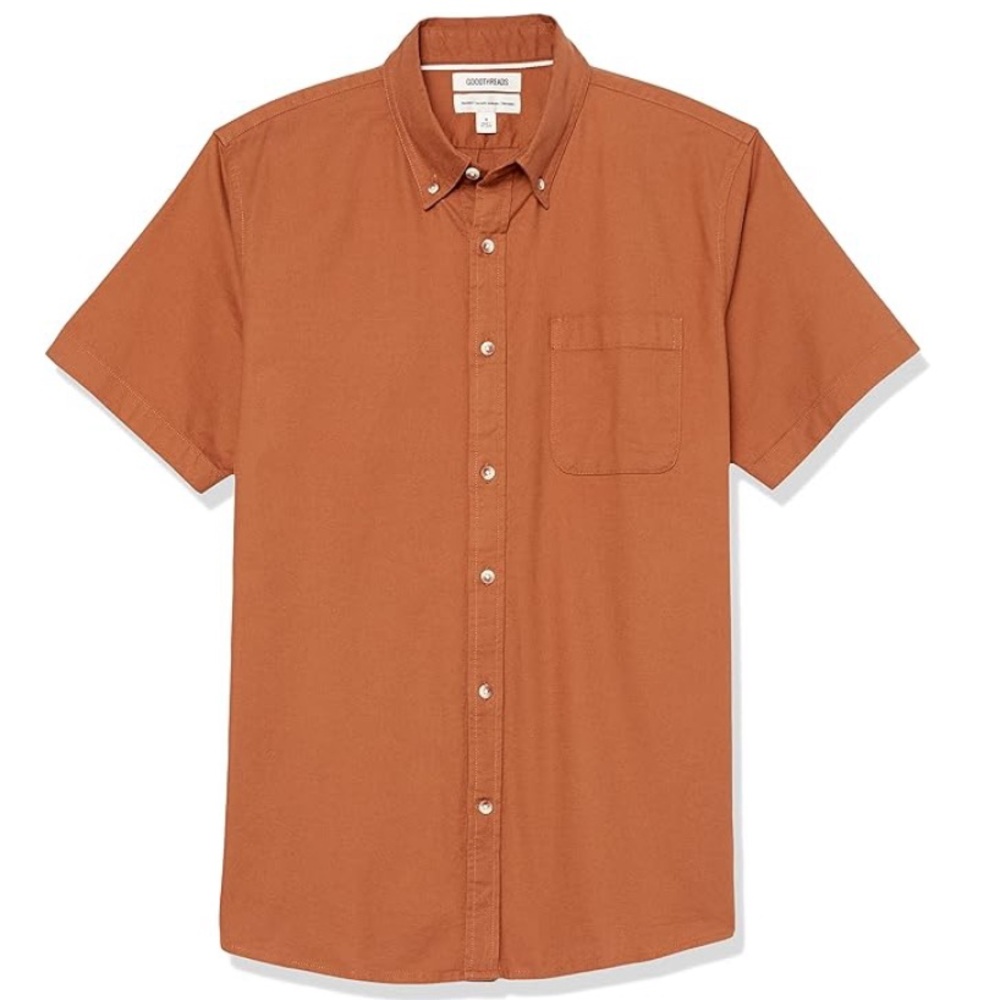 Short Sleeve Stretch Oxford Button-Up Shirt in Toffee Brown